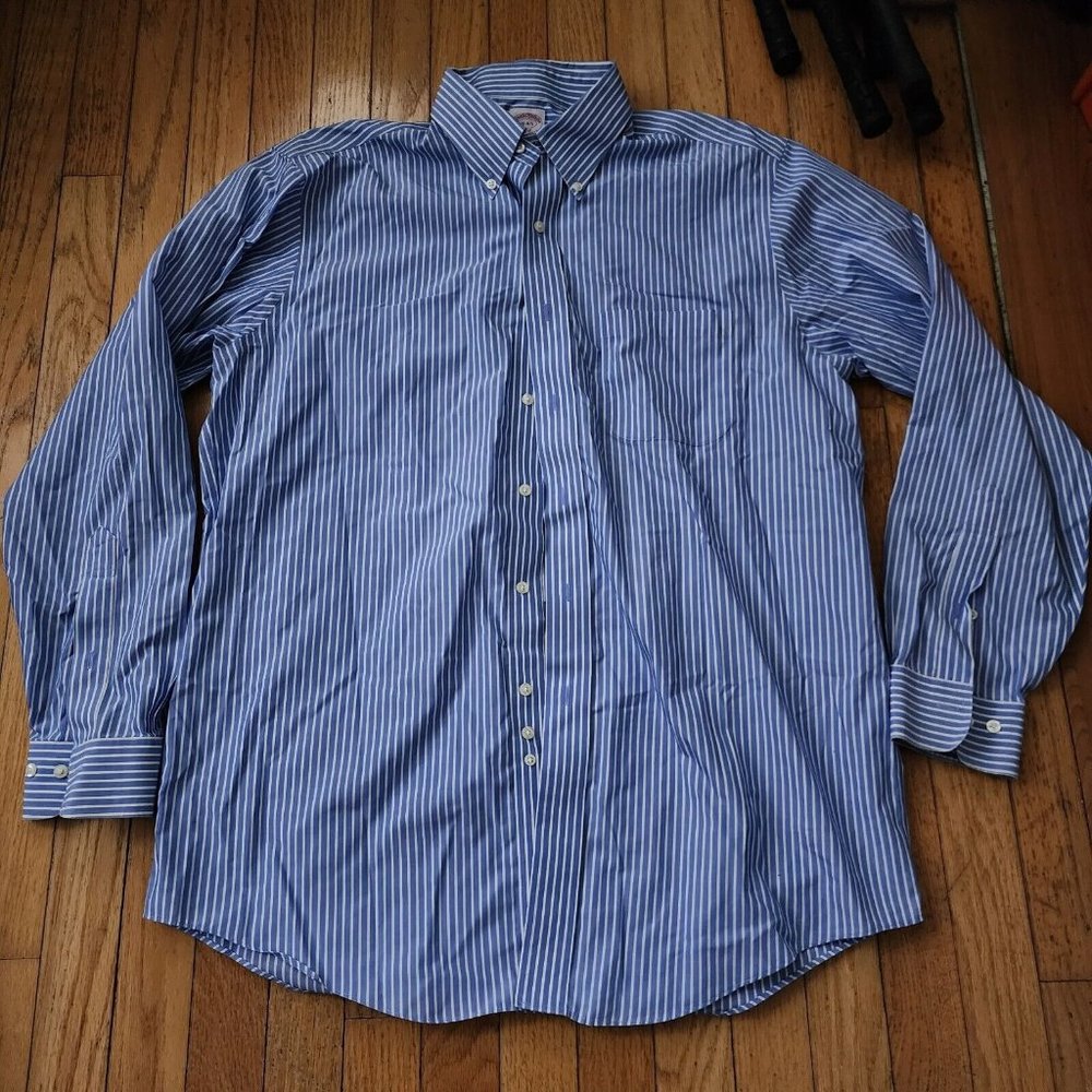 Brooks Brothers 346 Shirt Size 16 4/5 Blue Striped Long Sleeve Button Down Men's